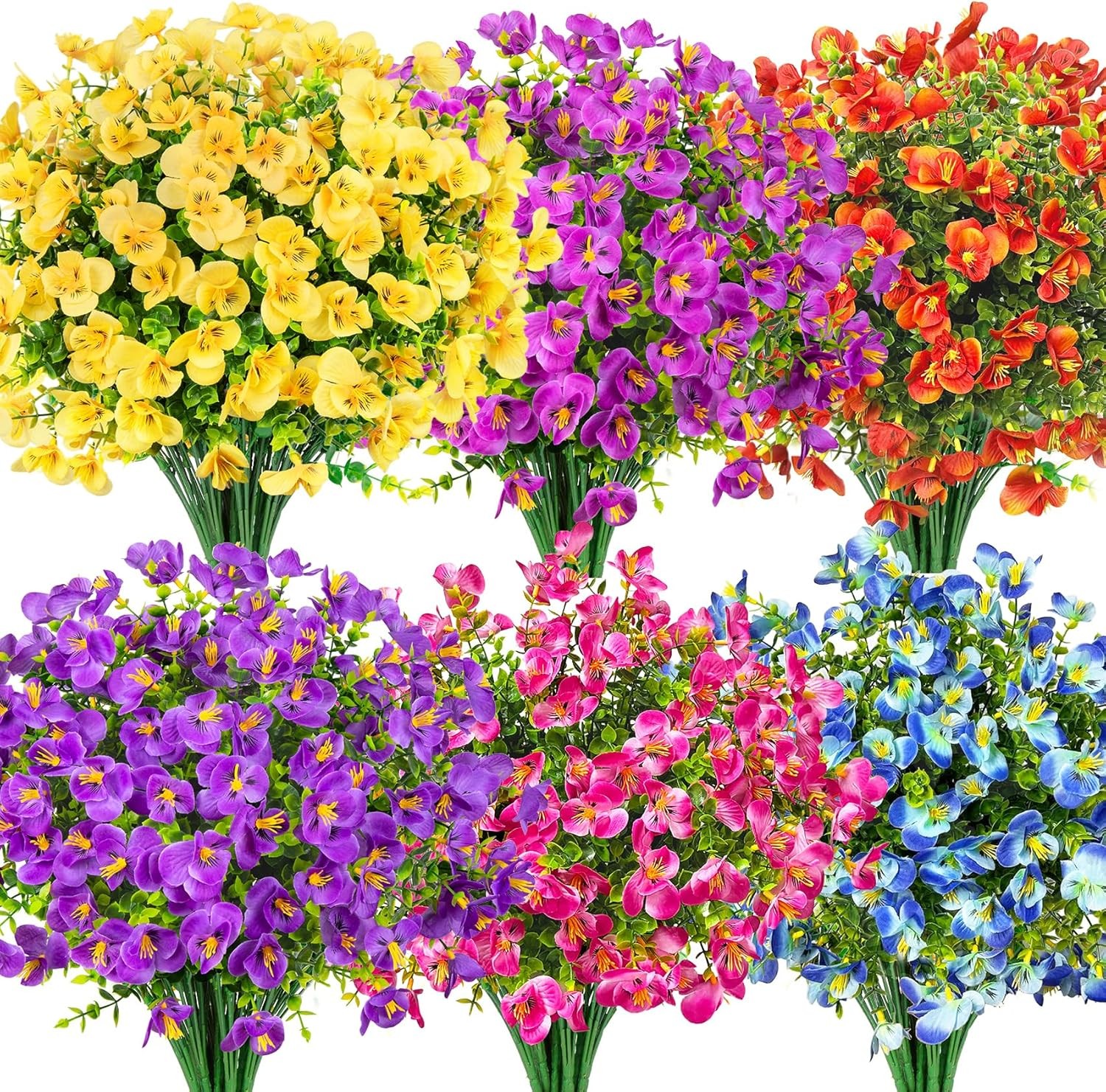 16 Bundles Artificial Pansy Flowers for Outdoors, Mixed Colors | Faux silk