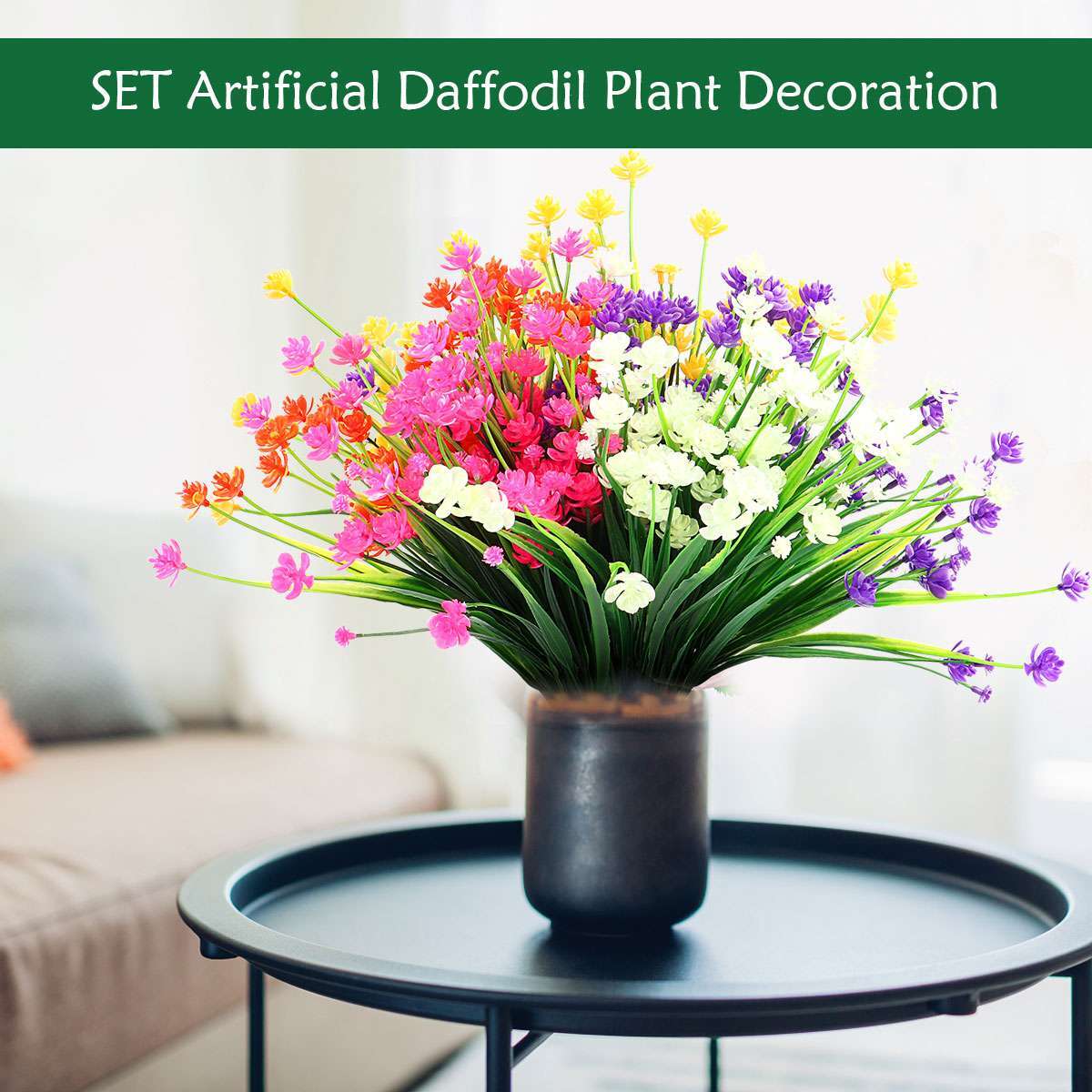 2 Bundles Artificial Fake Plastic Flowers for Outdoor Decoration UV Resistant