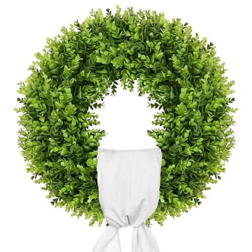 20″ Faux Round Boxwood Wreath, Artificial Large Boxwood Wreath Front 20 Inch