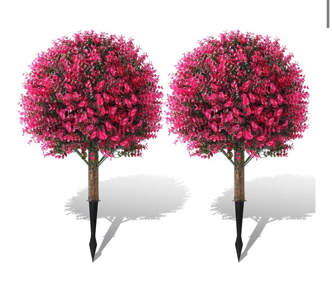 Faux Rose Boxwood Balls for Outdoor Planters Topiary Set of 2,UV Resistant Ar…