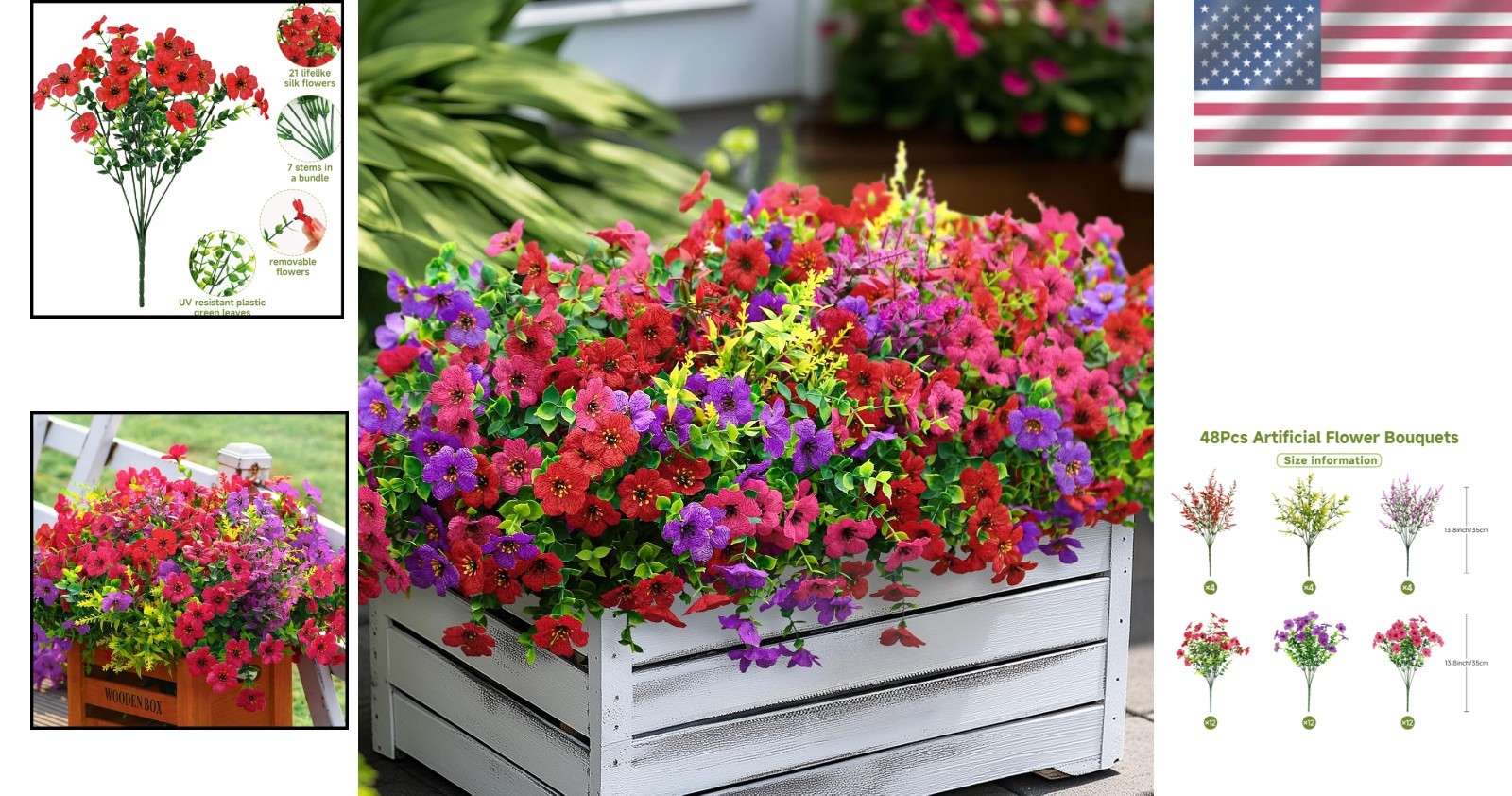 48 Bundle UV Resistant Artificial Flowers – Mix 3 Colors