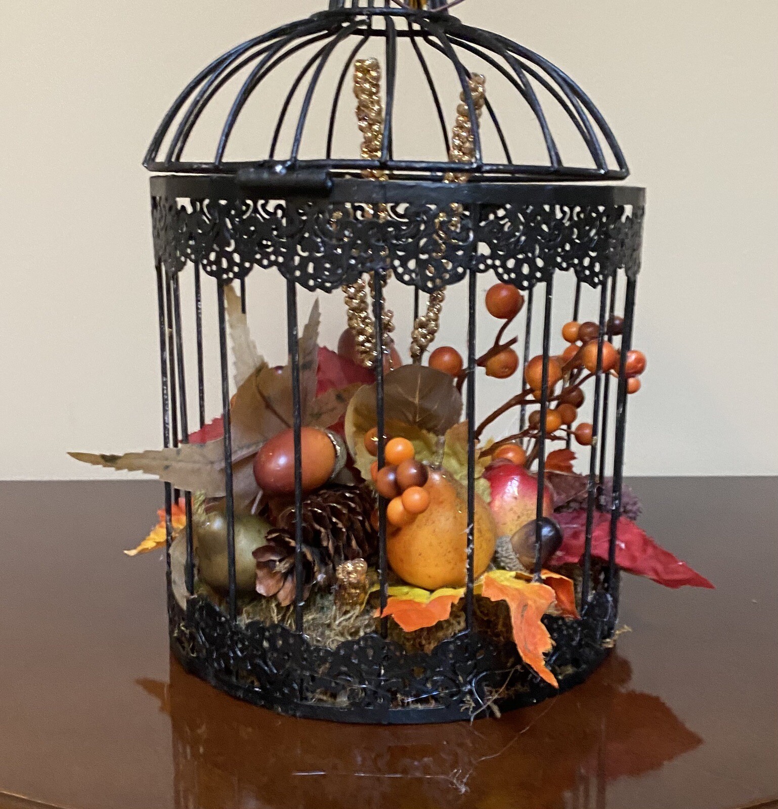 Vintage Halloween Birdcage with Glittery Gold Accents