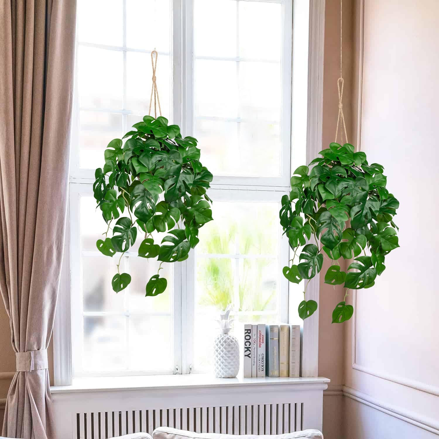 Large Fake Hanging Plants in Pot for Indoor & Outdoor, Long Artificial Hanging M