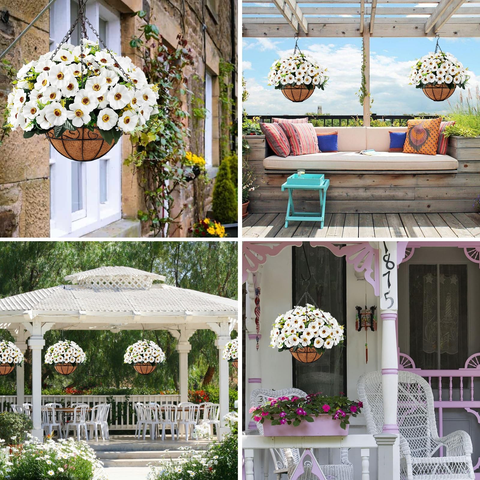 Artificial Hanging Flowers with Basket, Fake Silk Hanging Flowers in Coconut …