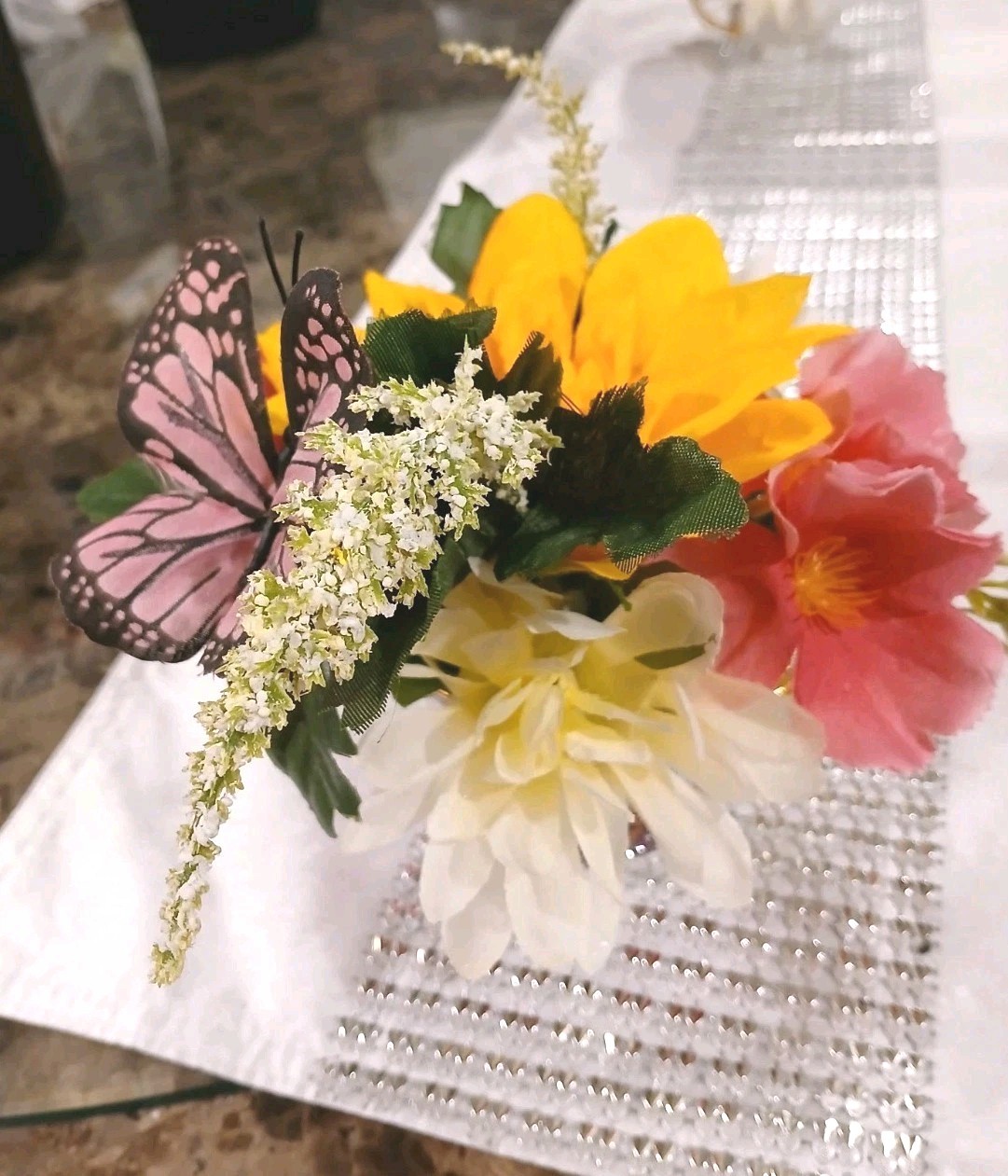 Pink Butterfly Floral Arrangement Tea Cup POP-IN Bridal Party Birthday Get Well