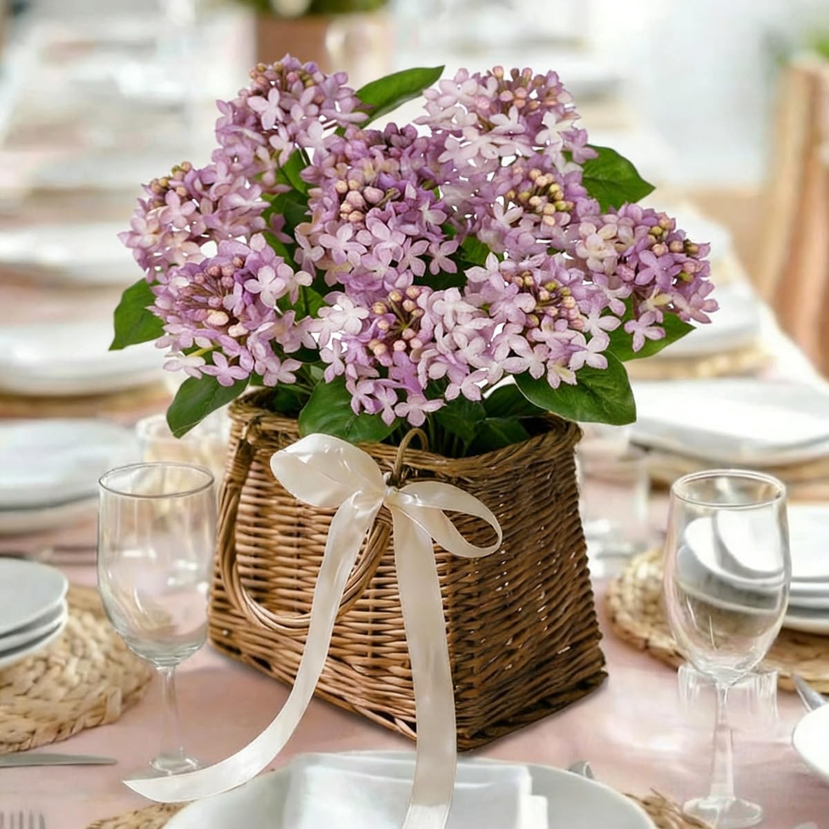 Purple Hydrangea Artificial Flowers 2 Bouqutes, 15.7″ Real Touch Faux Hydrang…
