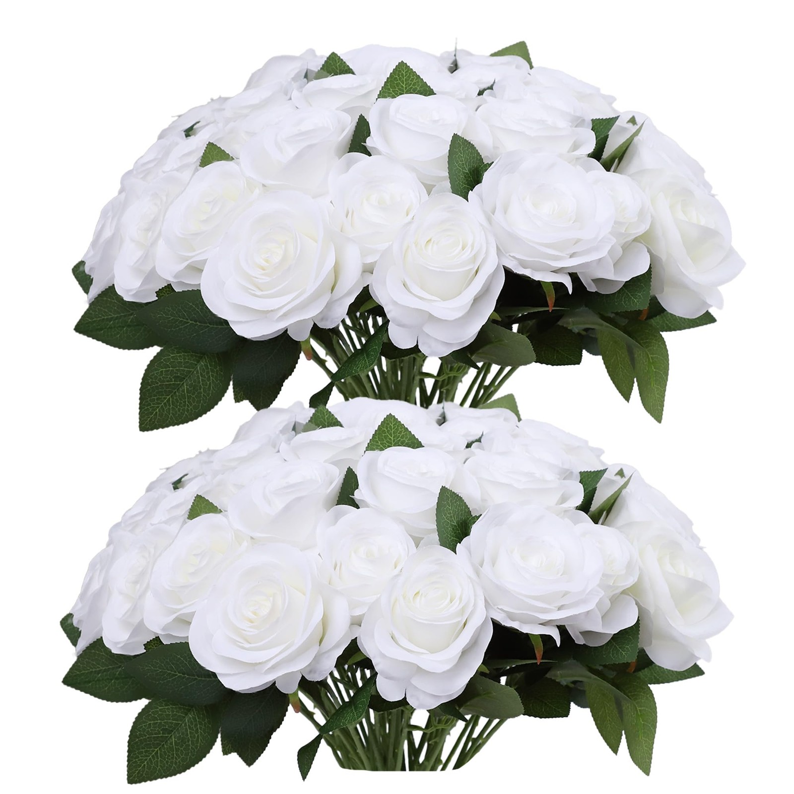 52pcs White Roses Artificial Flowers Ivory Fake Flowers Silk Roses with Stems…