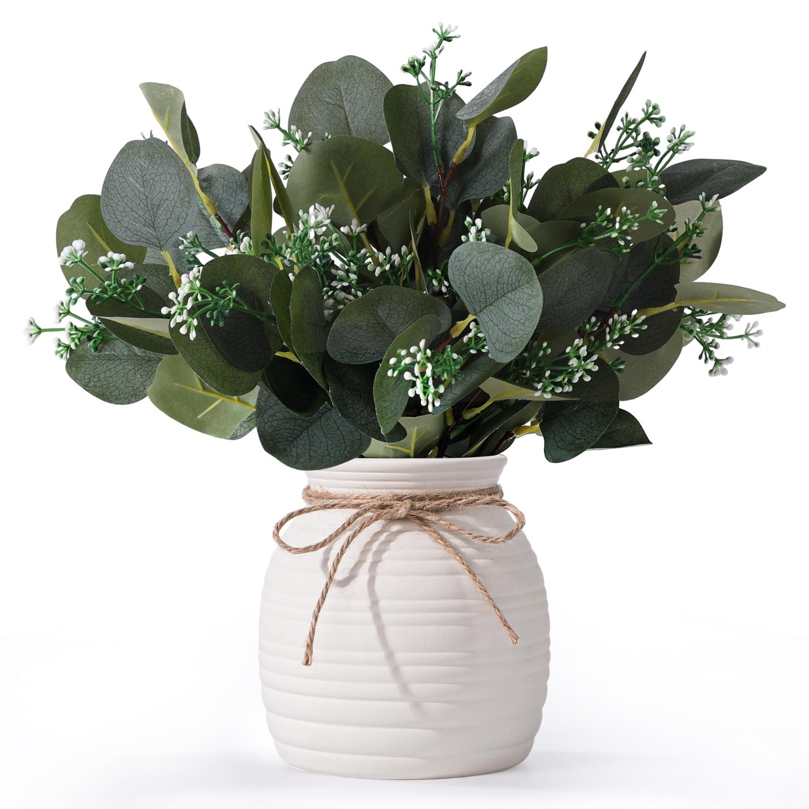 20pcs Eucalyptus Faux Plants in Vase | Modern Farmhouse Home Decor, Indoor Green