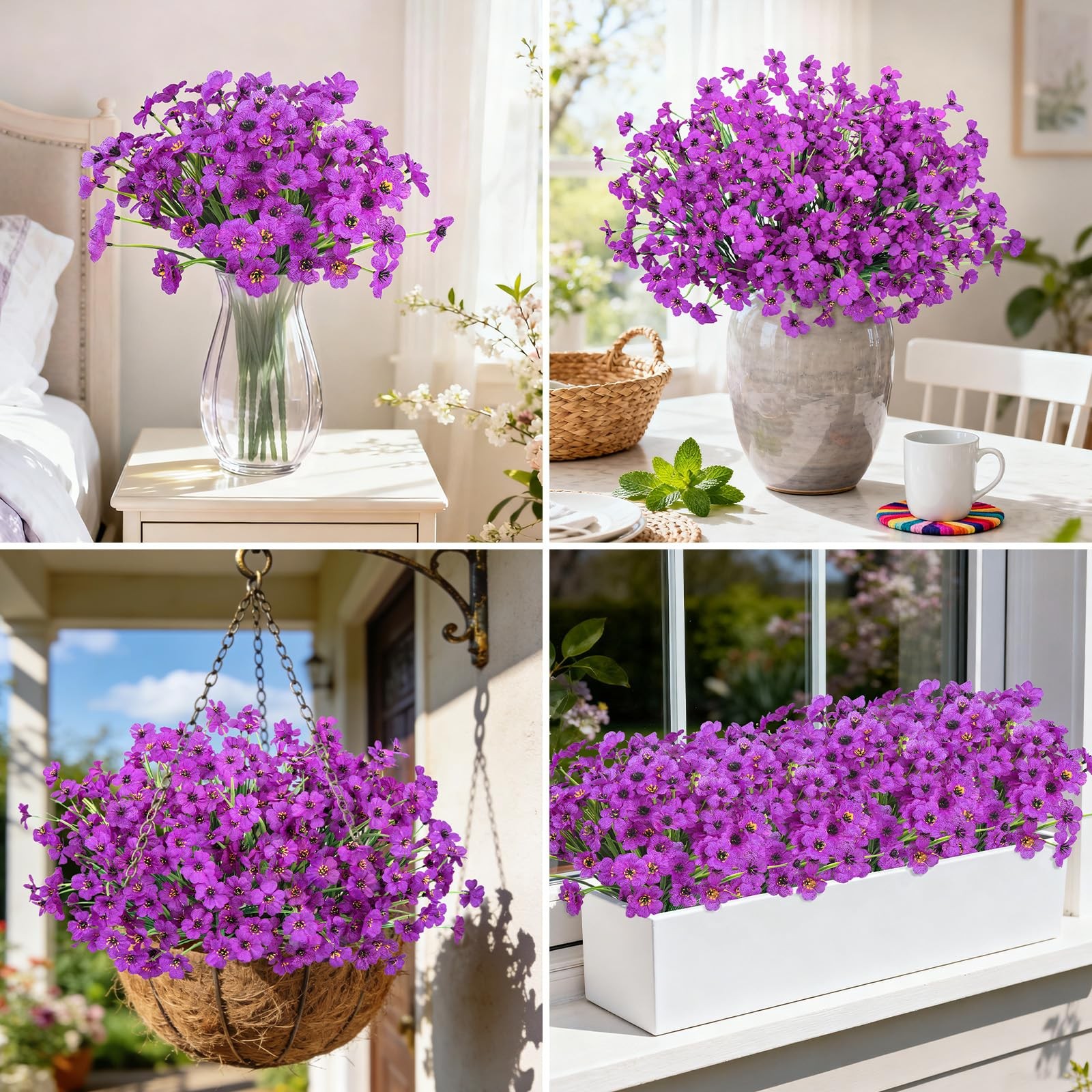 12 Bundles Artificial Flowers for Outdoors Fake Silk Flowers UV Resistant Fau…
