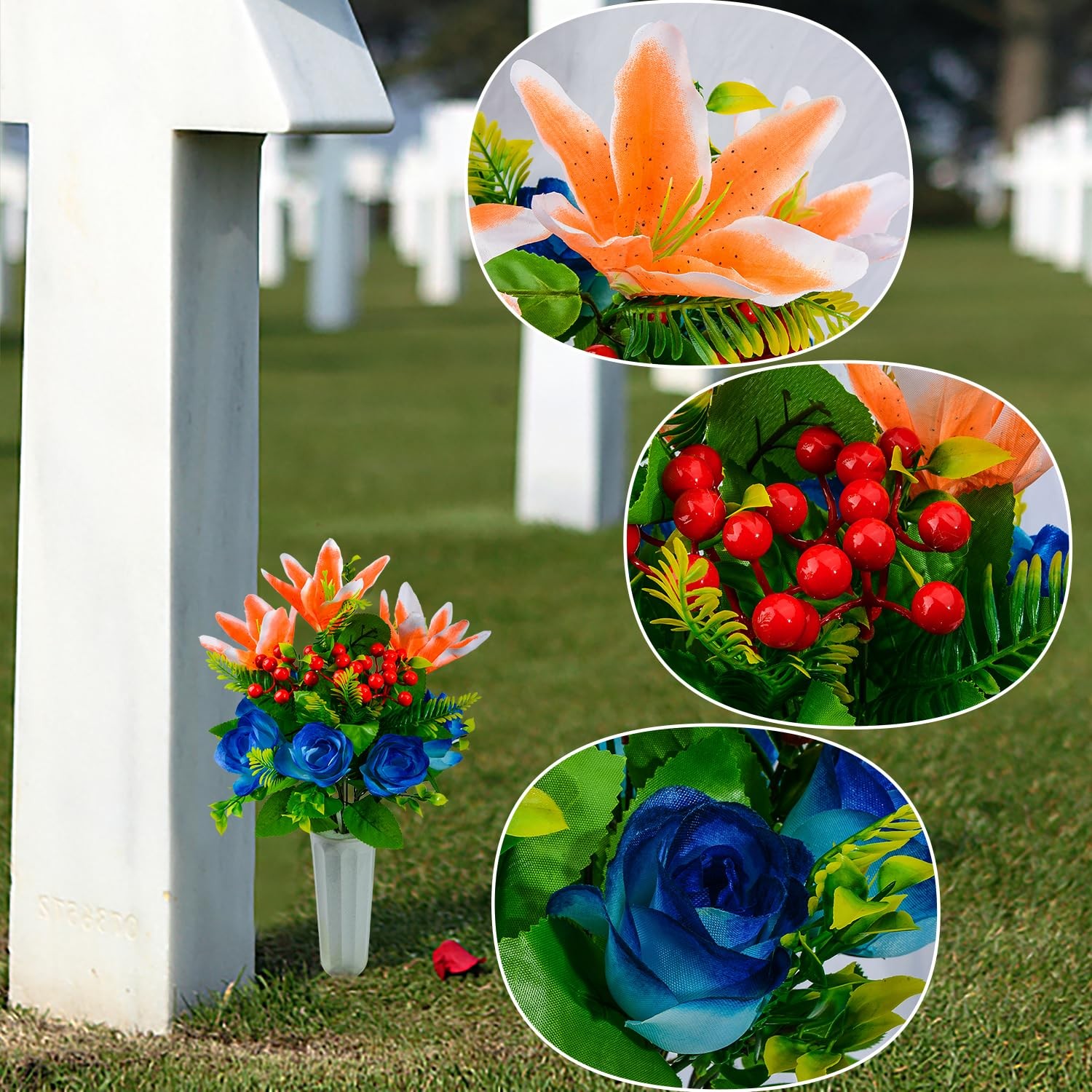 XONOR Artificial Cemetery Flowers for Grave, Set of 2 Artificial Flowers Bouq…