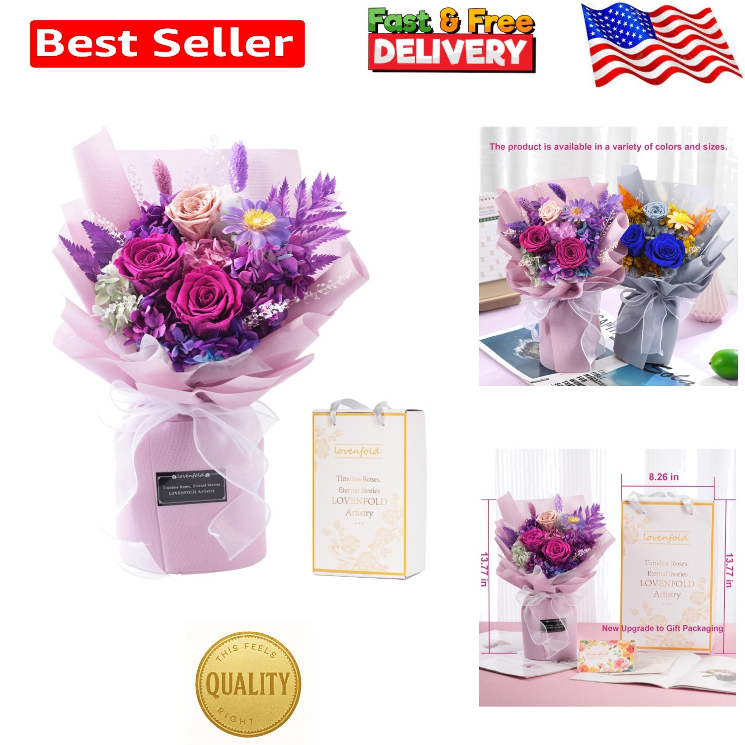 Classic Preserved Purple Roses – Elegant Birthday Bouquets with Lasting Charm