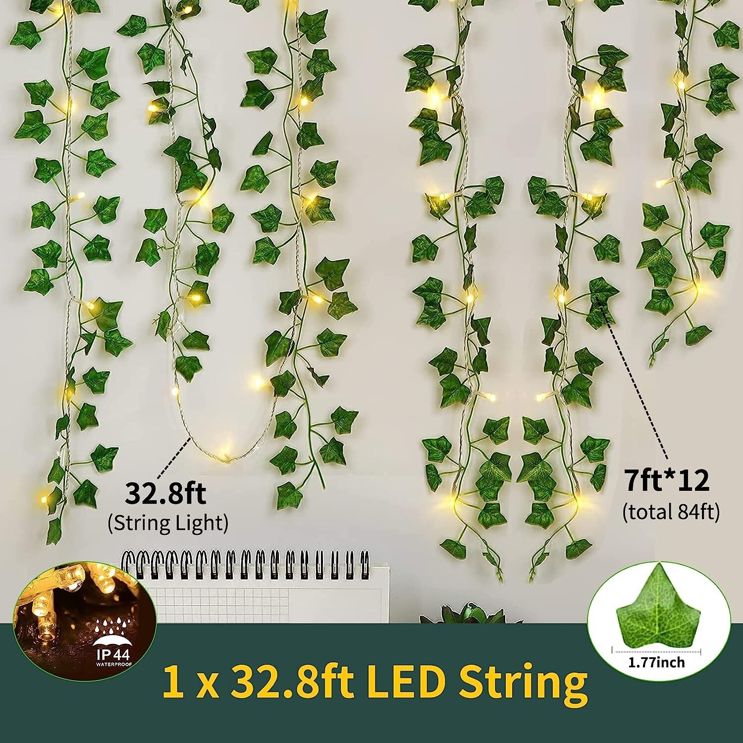 Durable Ivy Garland – 84Ft 12 Pack – Home Garden Office Wedding Wall Decor