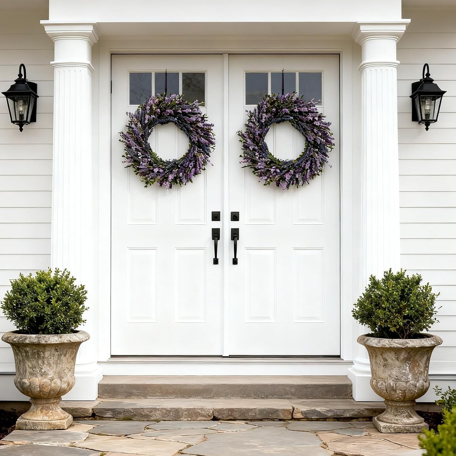 Luxurious 26-Inch Lavender Flower Wreath with Green Leaves for Home Elegance
