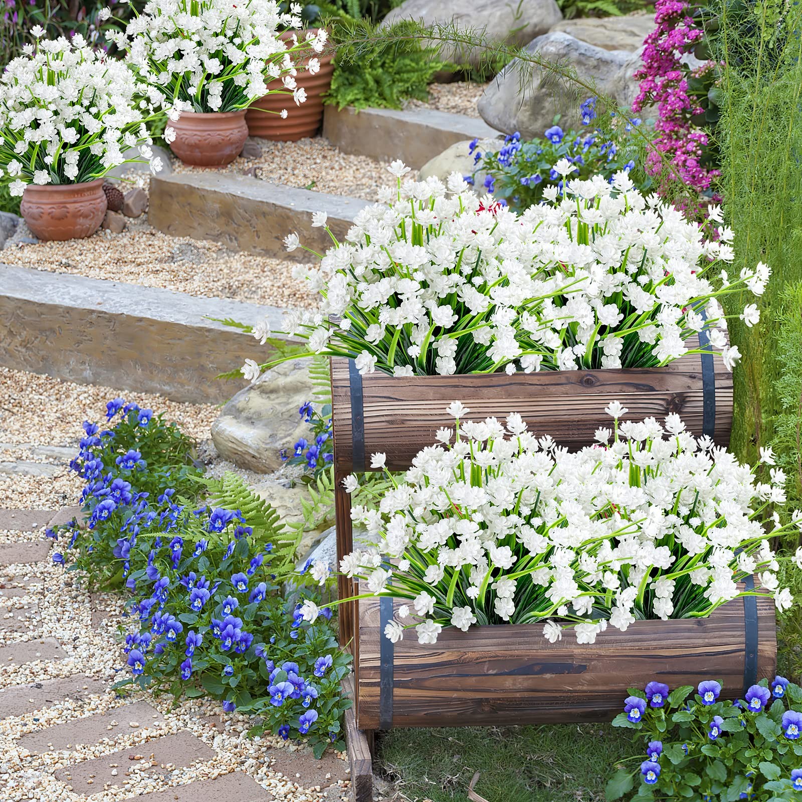 20 Bundles Artificial Flowers Outdoor Spring Summer Decoration UV Resistant