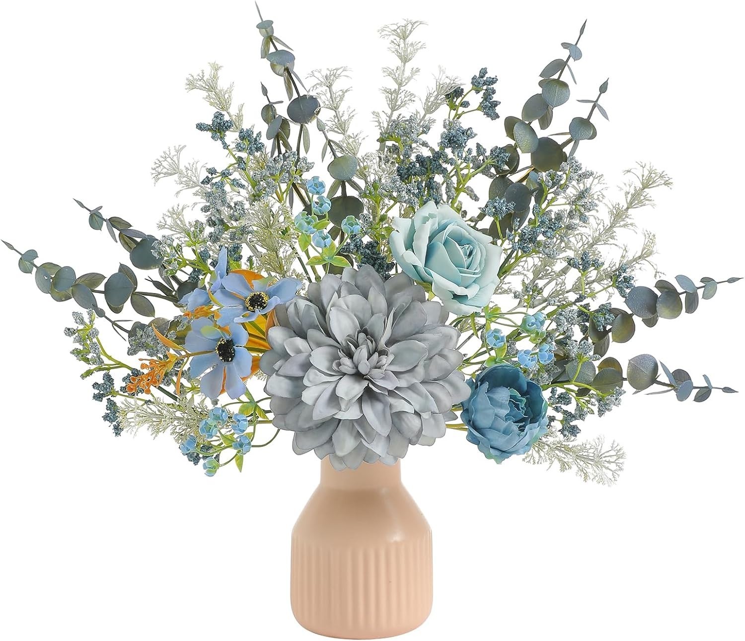 Artificial Flowers in Ceramic Vase, Brown Faux Flowers with Vase,Centerpieces Co