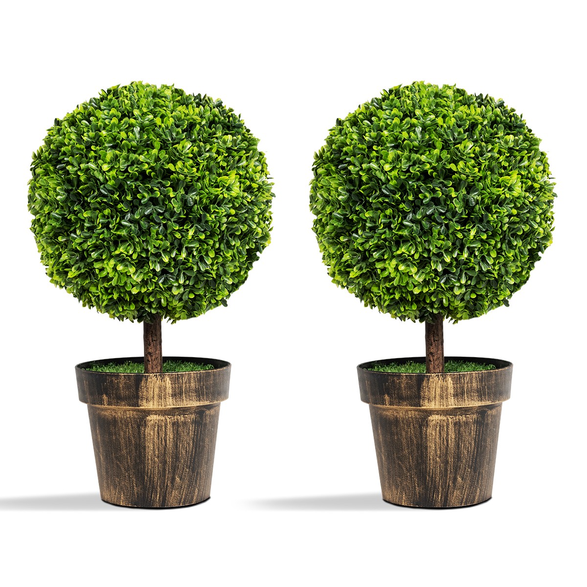2PCS 22″ Round Artificial Boxwood Topiary Tree Home Office Outdoor Decorations