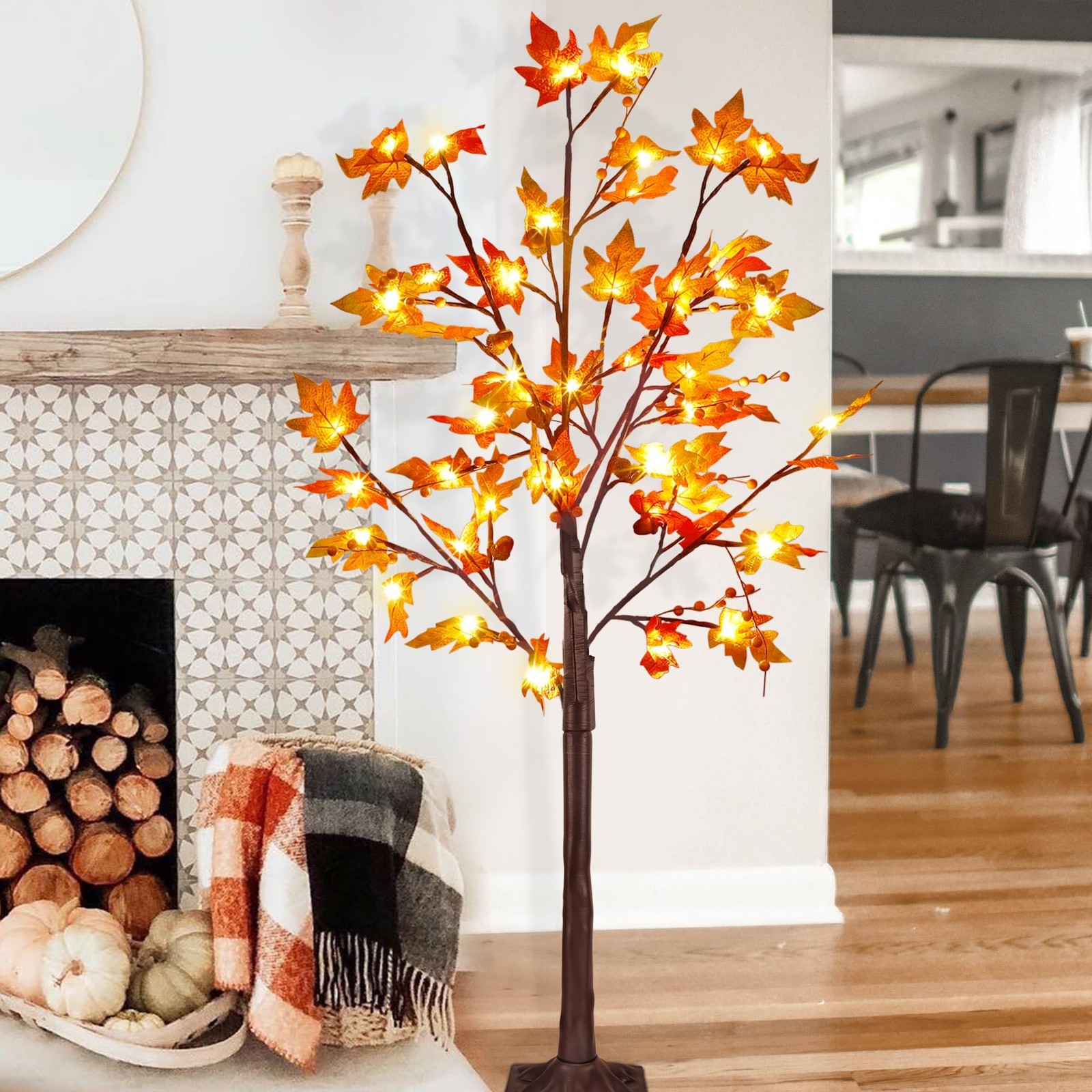 LED Lighted Maple Tree, 4 FT Lighted Artificial Tree for Thanksgiving Harvest…