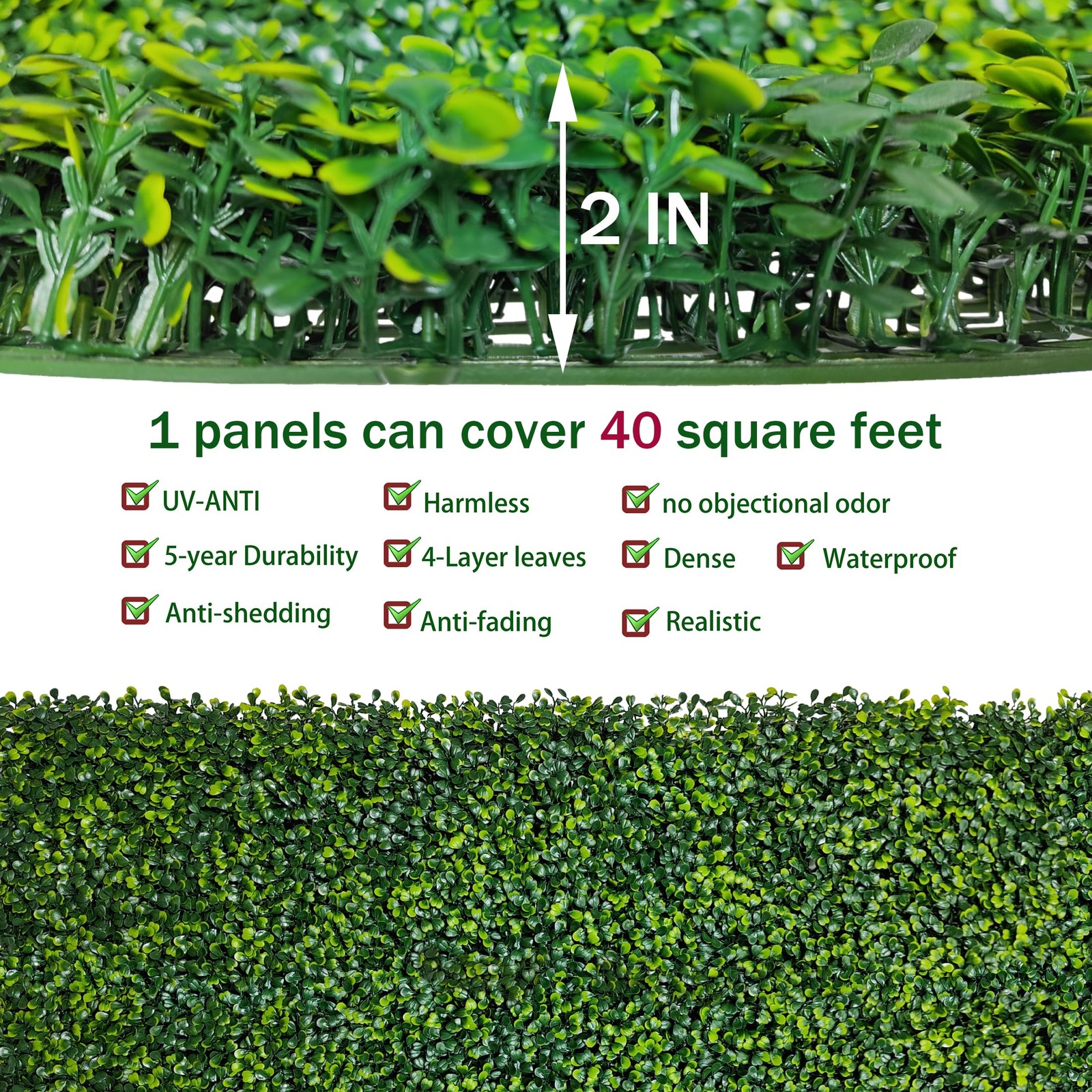 ODTORY Artificial Boxwood Roll Panels,48 X 120 in40 sqft UV-Anti Artificial I…