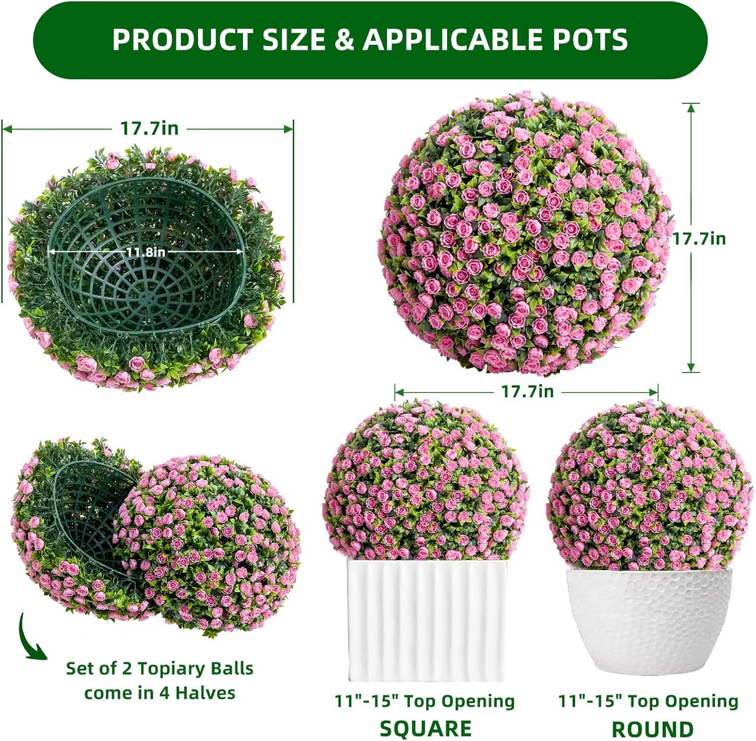 2Pcs Pink Artificial Flower Topiary Balls for Wedding Decor Hanging Floral Decor