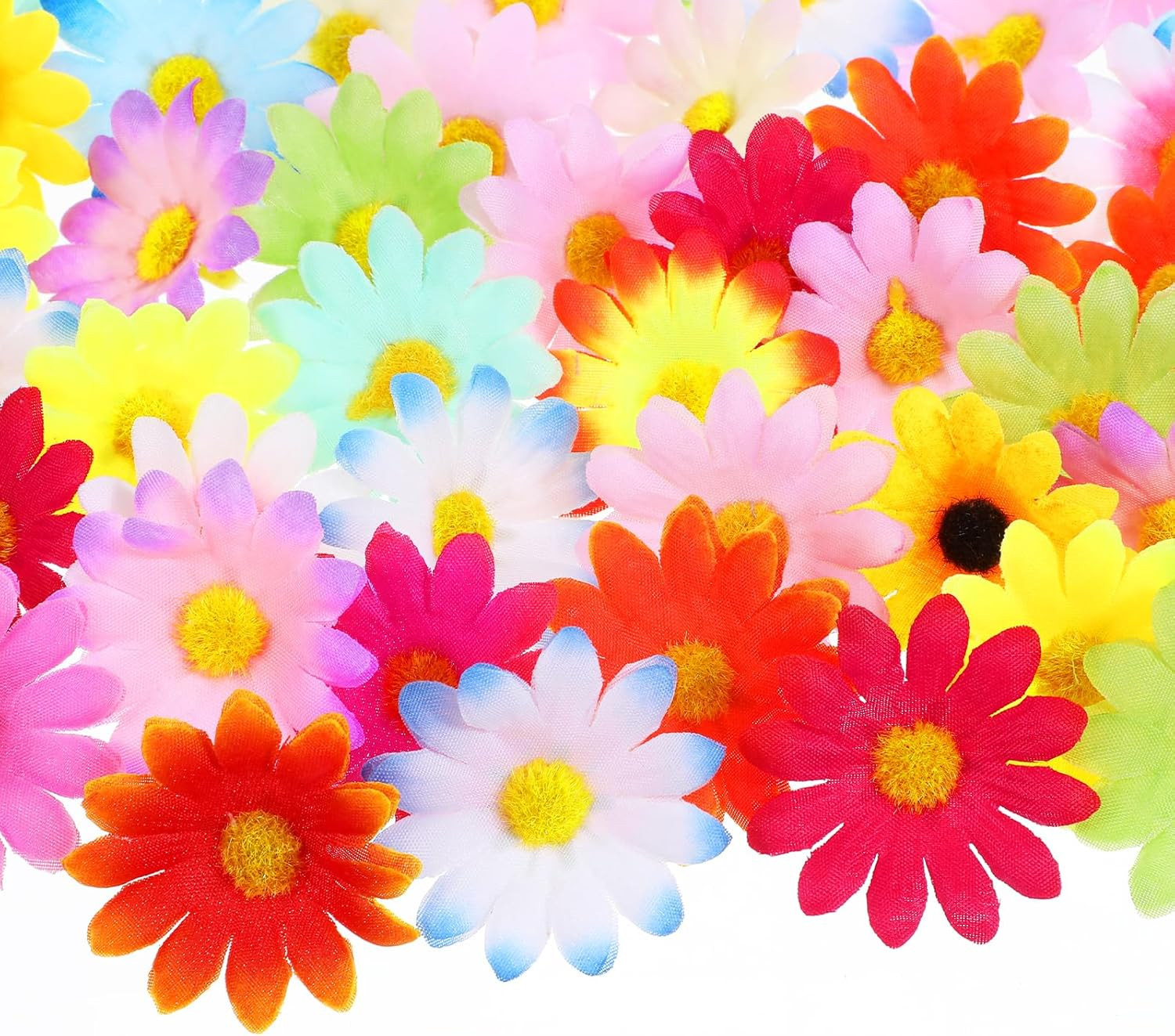 120PCS Artificial Daisy Flower Heads Multicolor Faux Flowers DIY Craft Decor