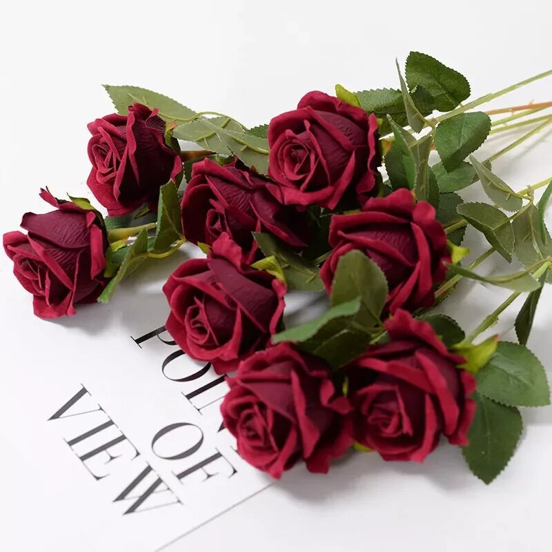 NEW 20Pcs Red Silk Roses Artificial Flowers Realistic Bouquet Home Decor Wedding