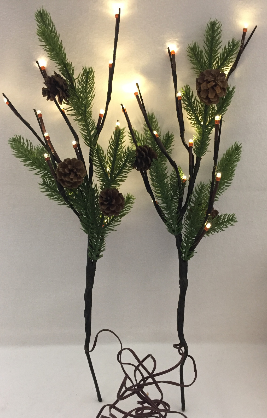 Lighted Artificial Pine Evergreen Branches W/Natural Pine Cones 19.75″ Set of 2
