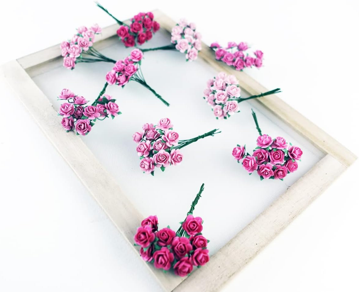100 pcs Tiny Artificial Roses Mixed Pink Five Color Mulberry Paper Flower 15-18