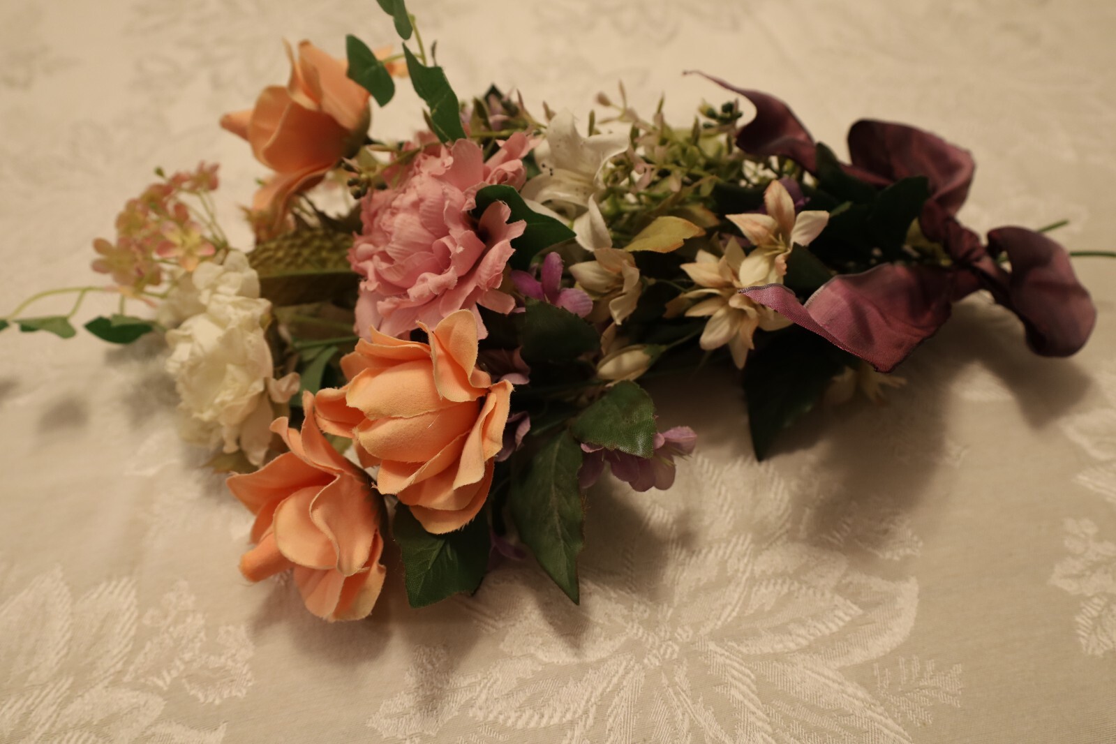 Spring Silk Floral Door Hanger or Wall Arrangement in Purples and Pinks