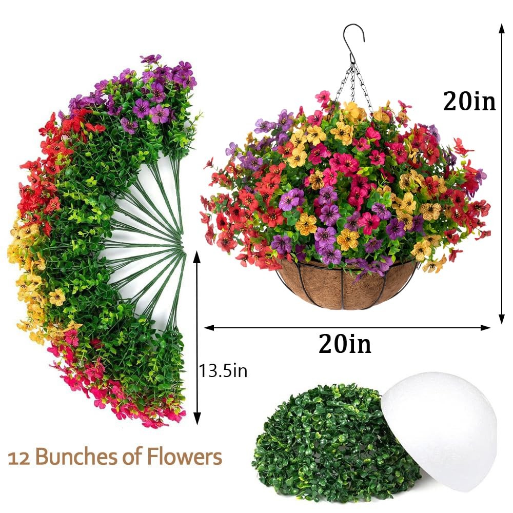 Artificial Outdoor Hanging Flower Basket Faux Silk UV Resistant Spring Summer…