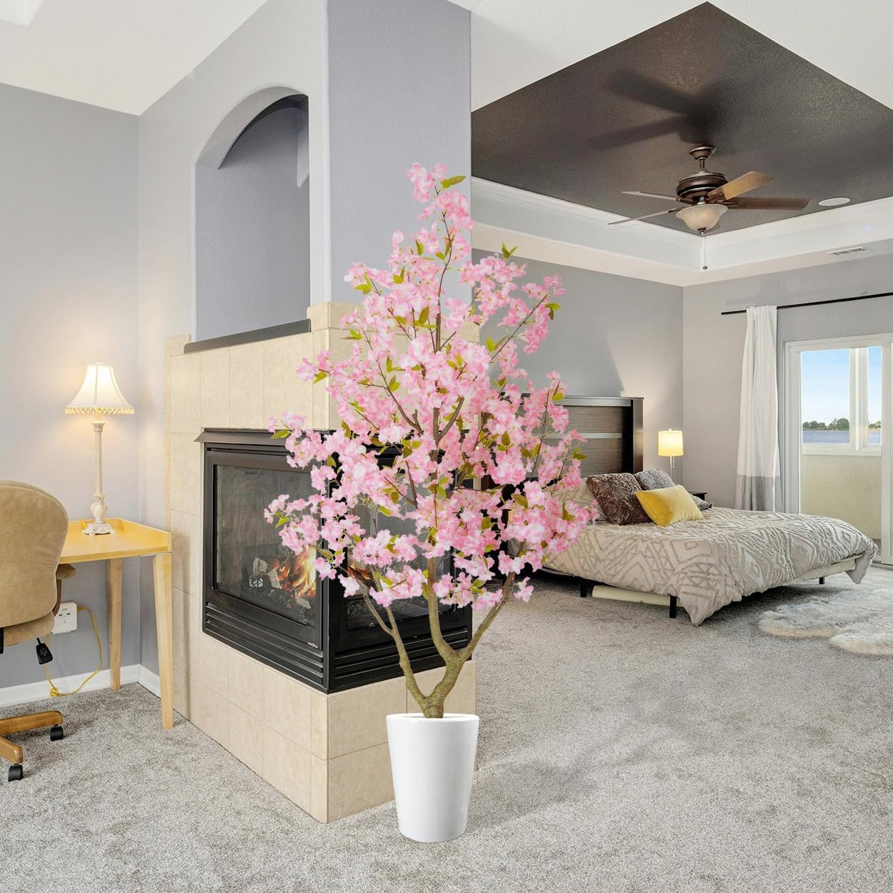6Ft Artificial Cherry Blossom Tree in White Planter for Home & Wedding Décor