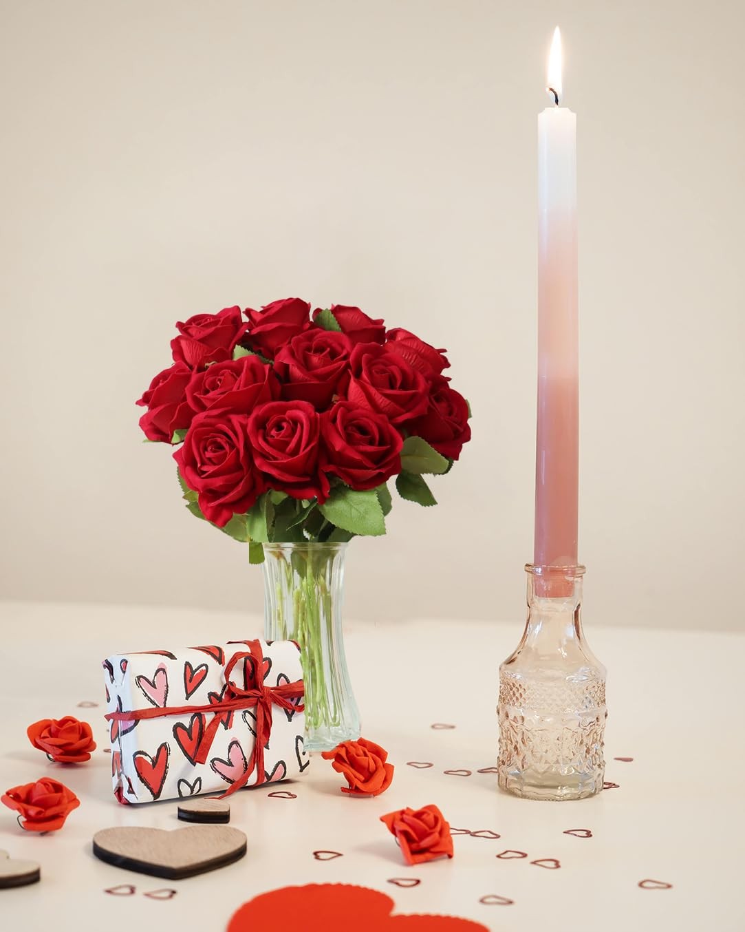 12Pcs Red Roses Artificial Flowers Burgundy Fake Rose Bouquet with Long Stem …