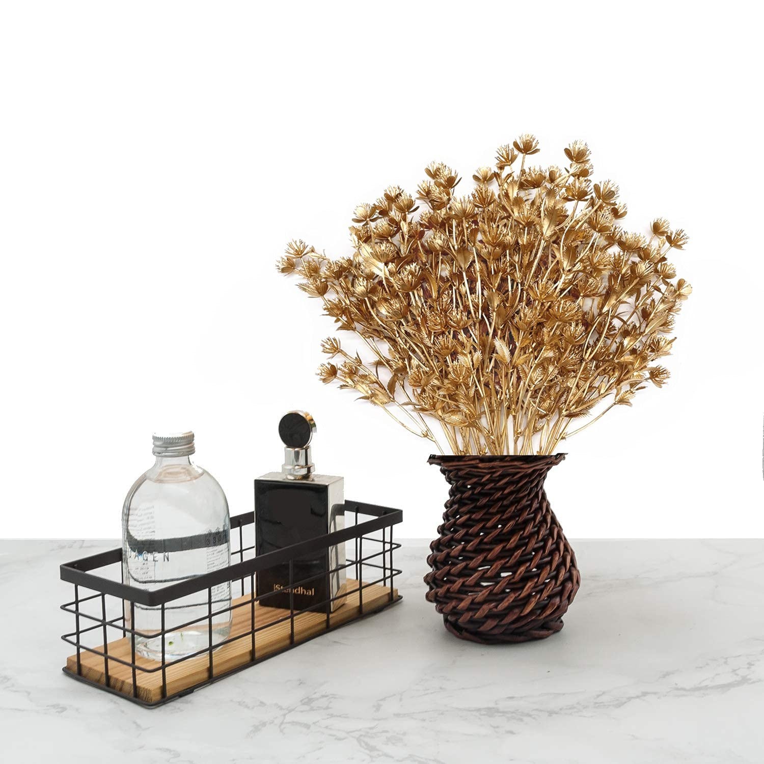 Artificial Flowers Fake Plants Christmas Decorations, Golden Plastic Leaves G…