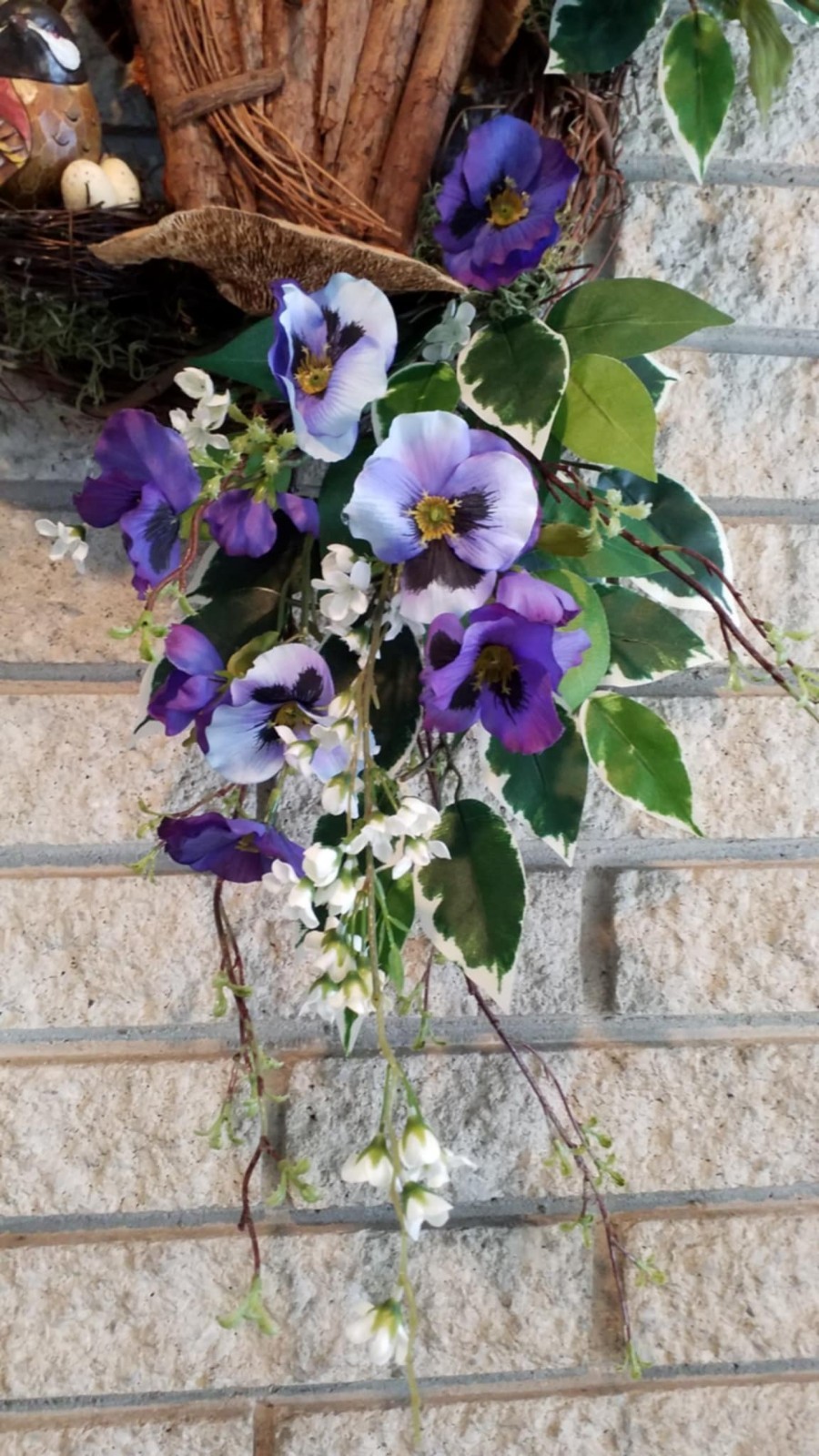 Flower Wreath Spring Summer Door Decor Bird Hydrangea Pansy Flower Arrangement