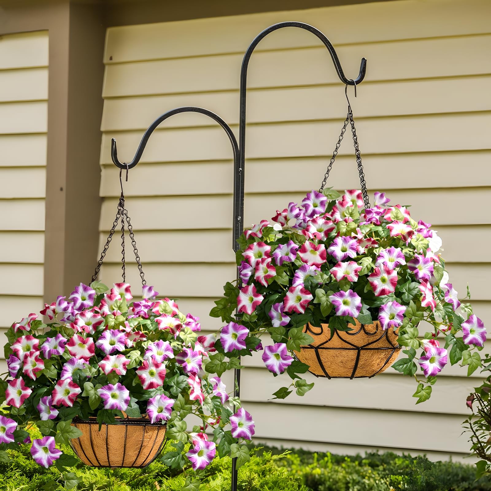 Artificial Hanging Flowers Plants with Basket for Outdoors, Artificial Petuni…
