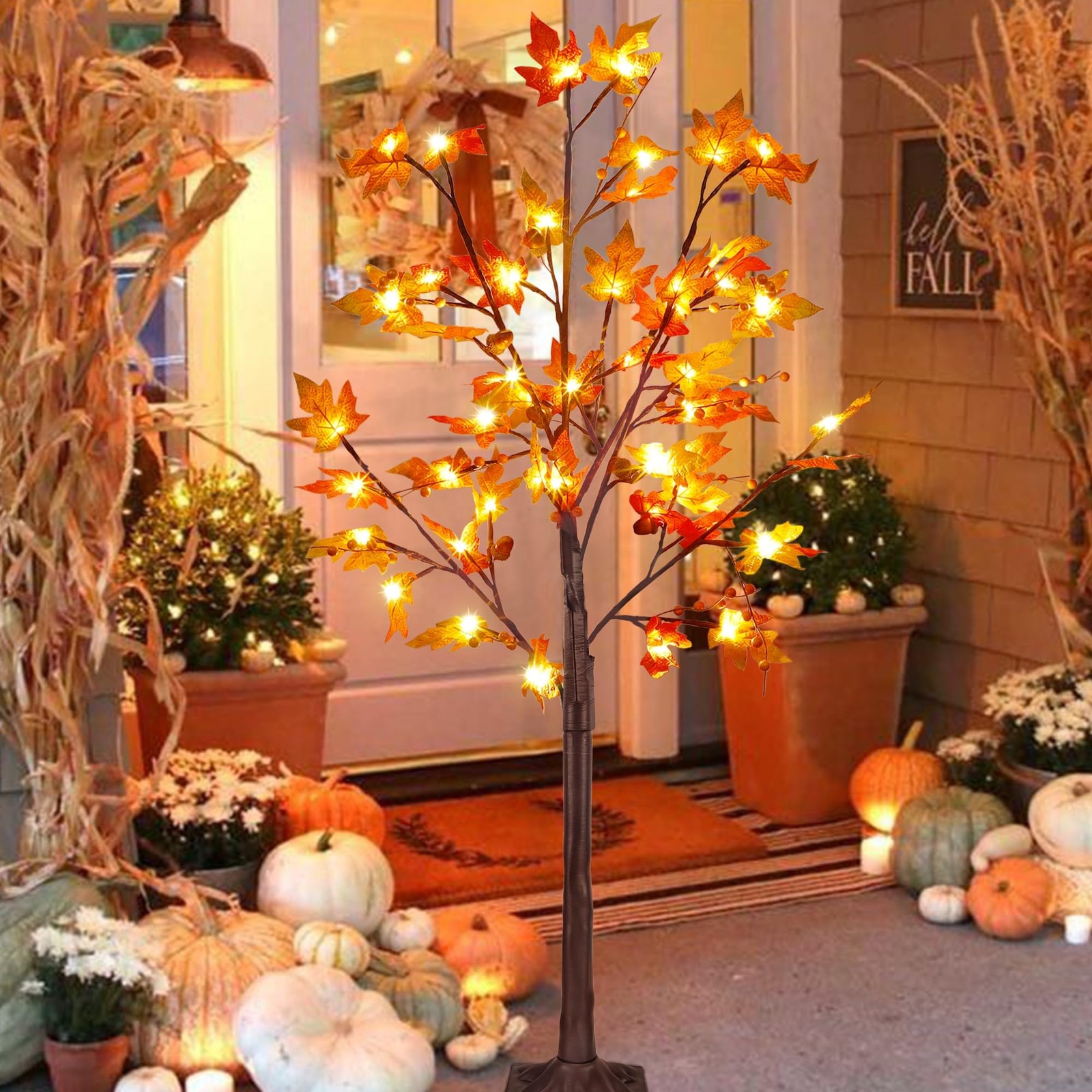 LED Lighted Maple Tree, 4 FT Lighted Artificial Tree for Thanksgiving Harvest…