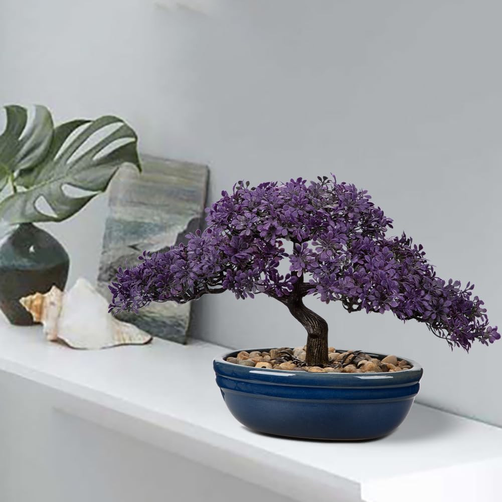 Artificial Bonsai Tree Juniper Faux Plants Indoor Fake Plants Decor with Blue Ce