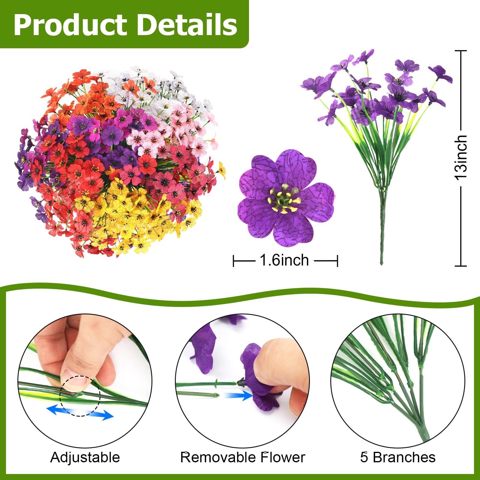 16 Bundles Artificial Flowers for Outdoors UV Resistant Faux Plastic Plants F…