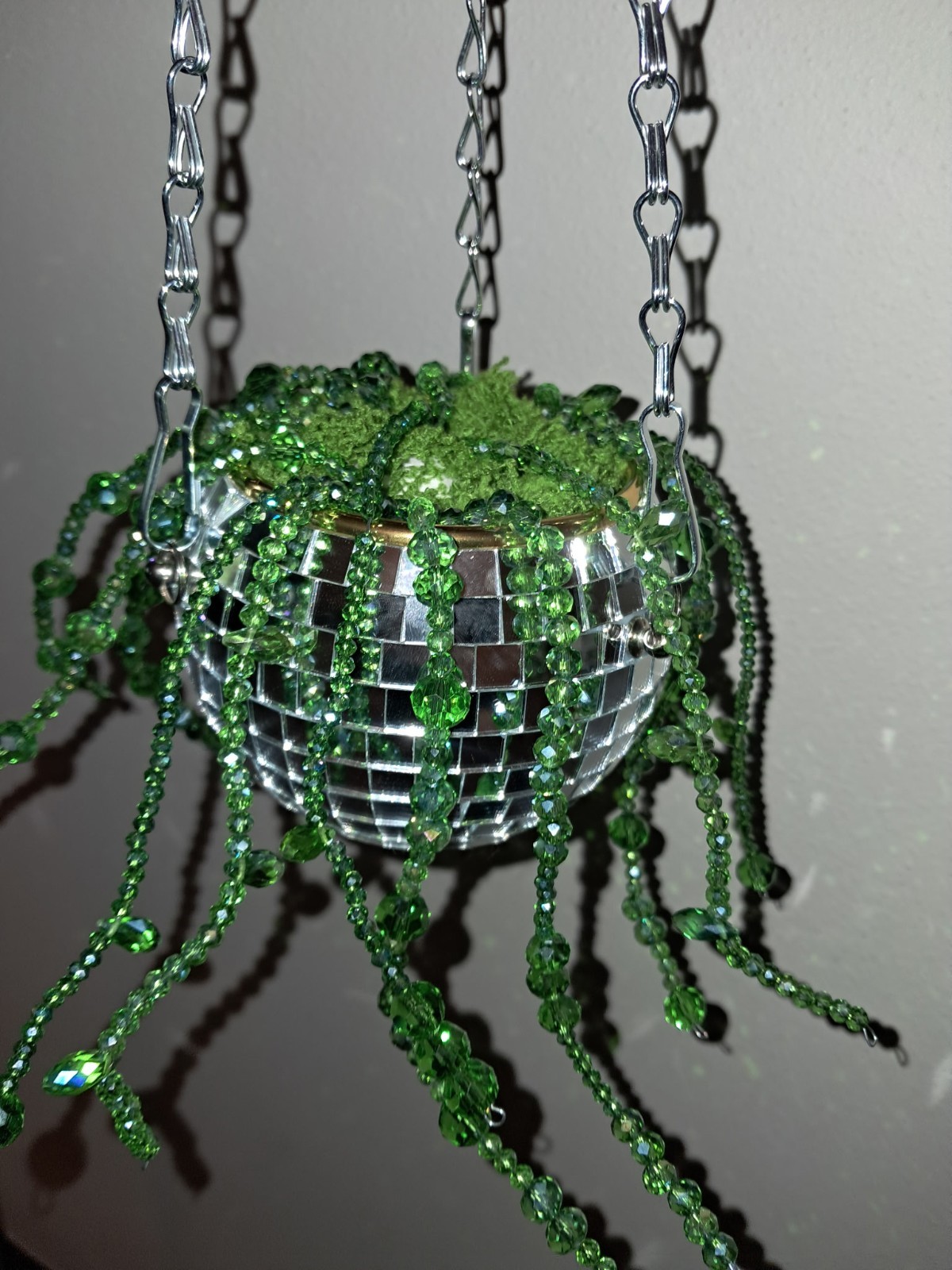 Handmade Hanging Beaded Plant In A 4in Disco Ball Planter