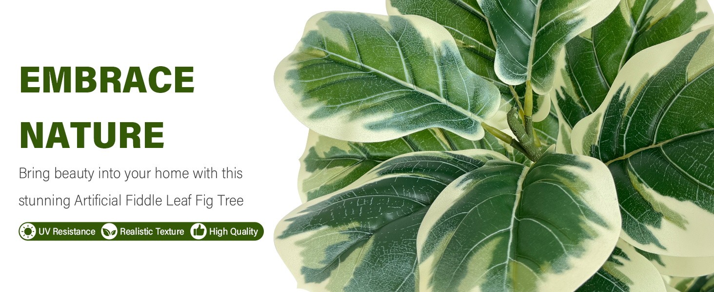 Set of 2 Fiddle Leaf Fig Tree 40” Fake Tree Plants Artificial Decor with Green