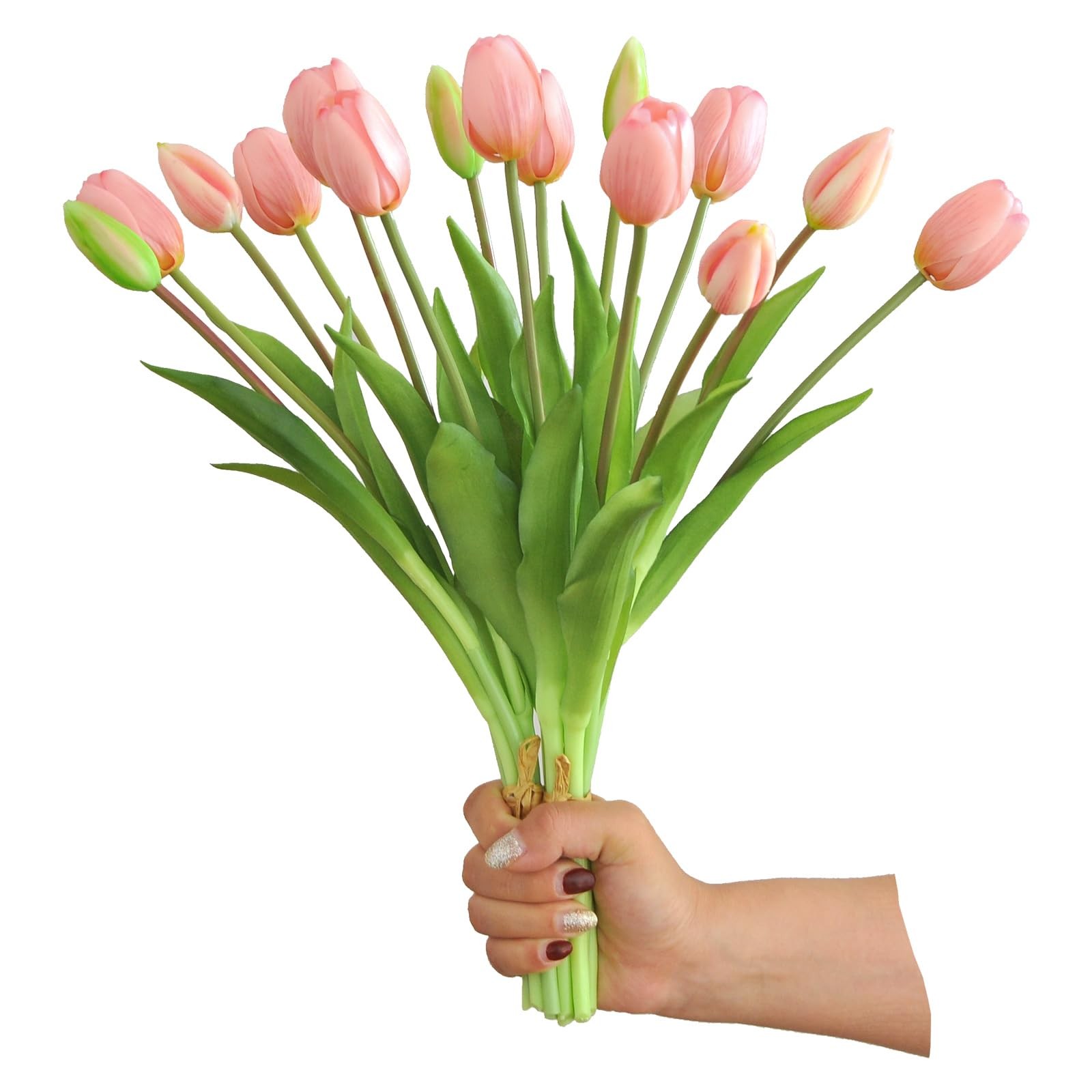 15 PCS Artificial Tulip Flowers Real Touch Latex Fake Bouquets Pink Decor