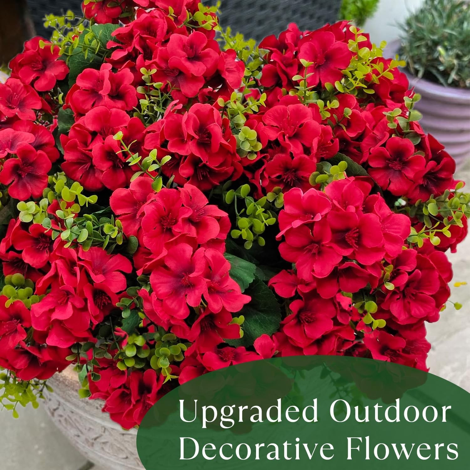 Artificial Geranium Flowers Outdoor Decor 6 Bundles UV Resistant Red Faux Silk