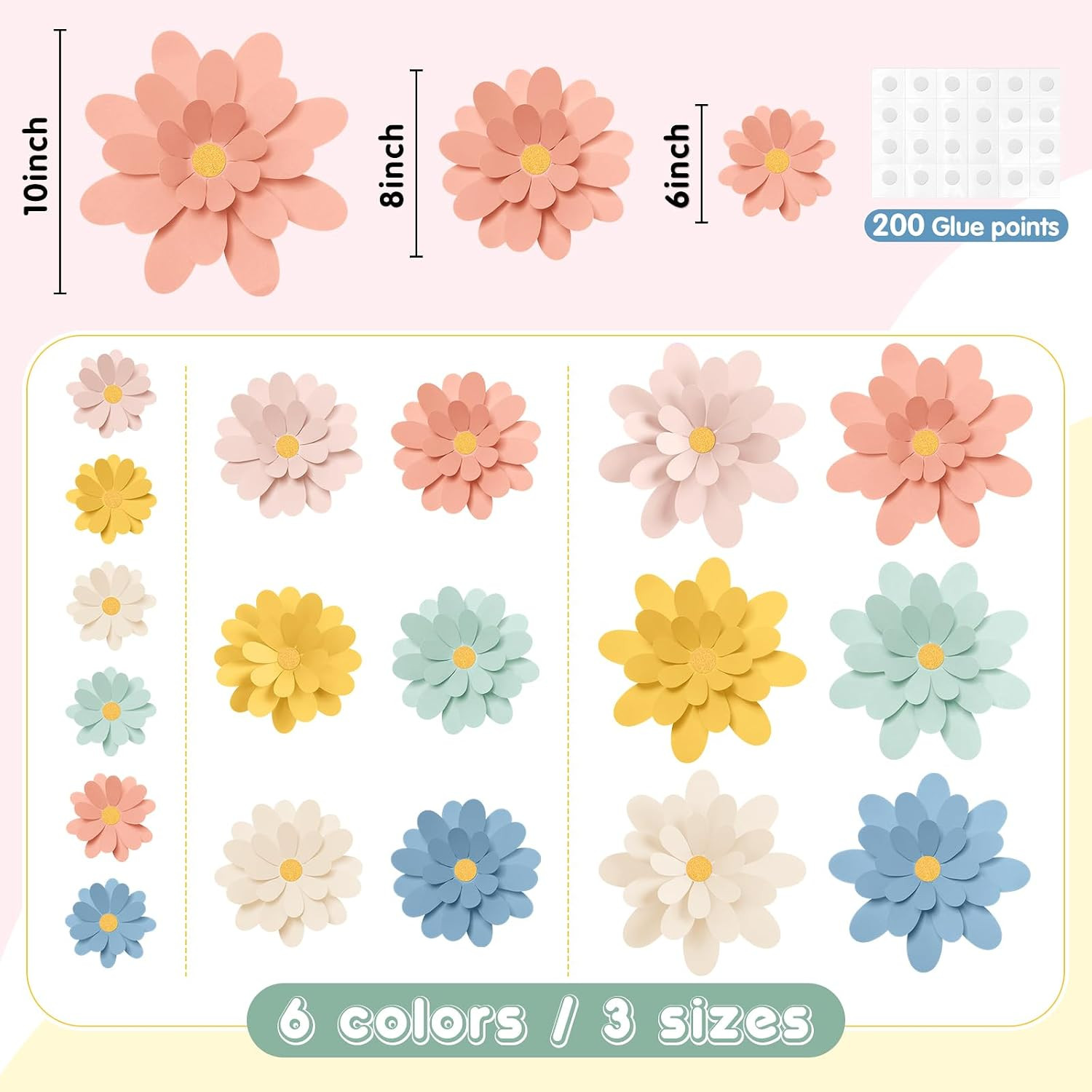 18 Pcs Paper Flowers Decorations for Wall DIY Flower Bulletin Board 3D Paper Flo