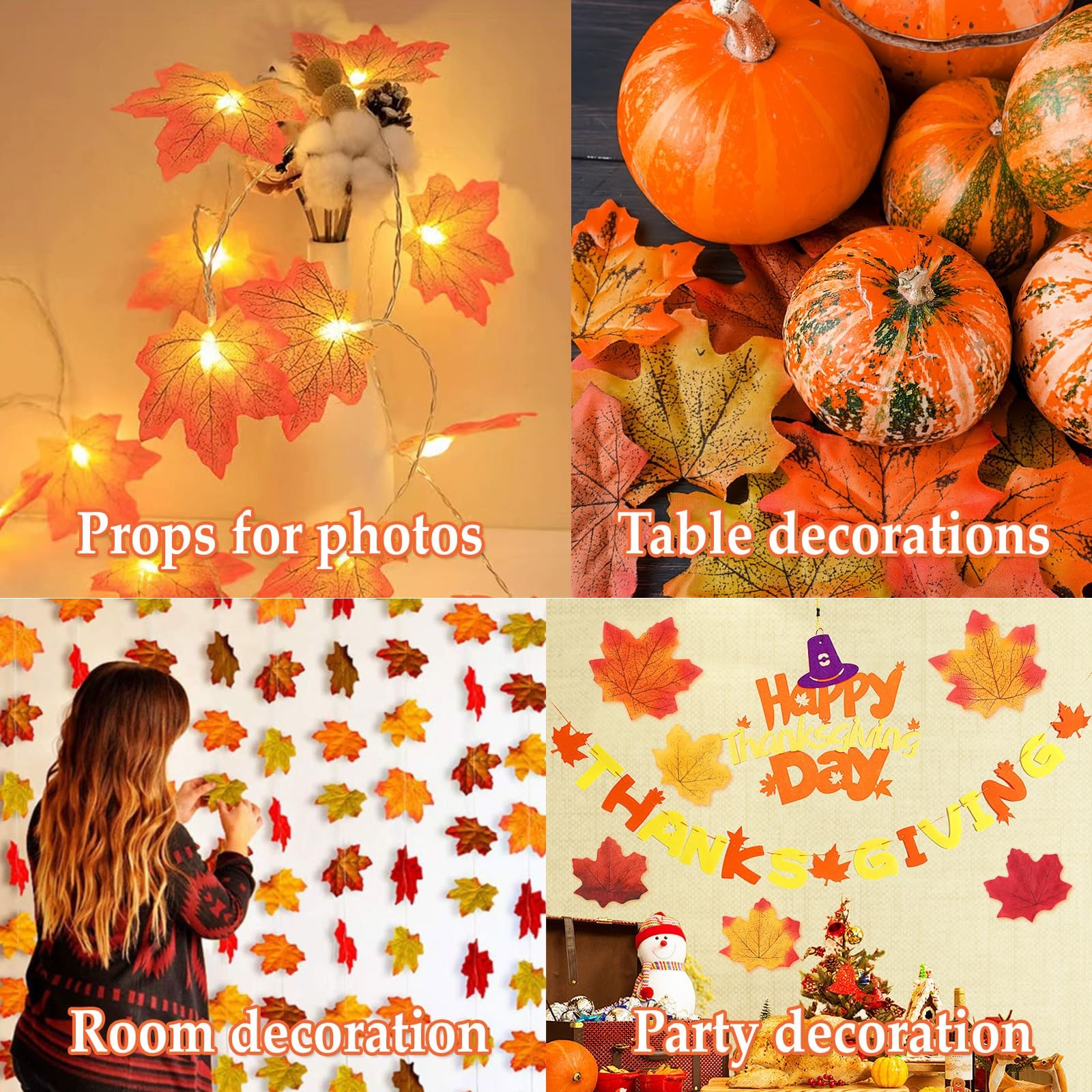 300 PCS Fall Leaves Set 7 Colors Artificial Autumn Maple With 100 Glue Dots
