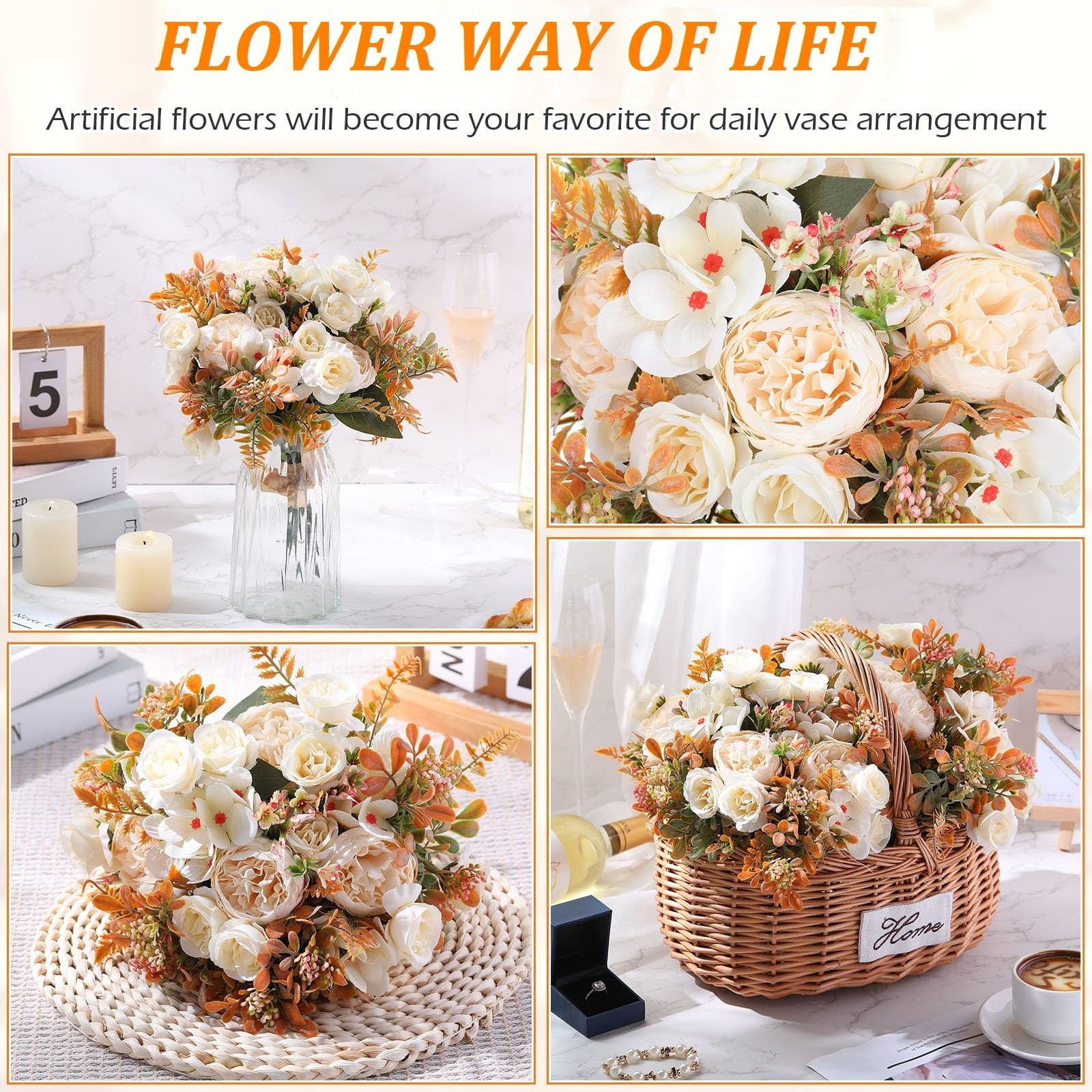 8 Pieces Peonies Artificial Flowers Bouquet Fake Hydrangea Flower Bulk Rose F…