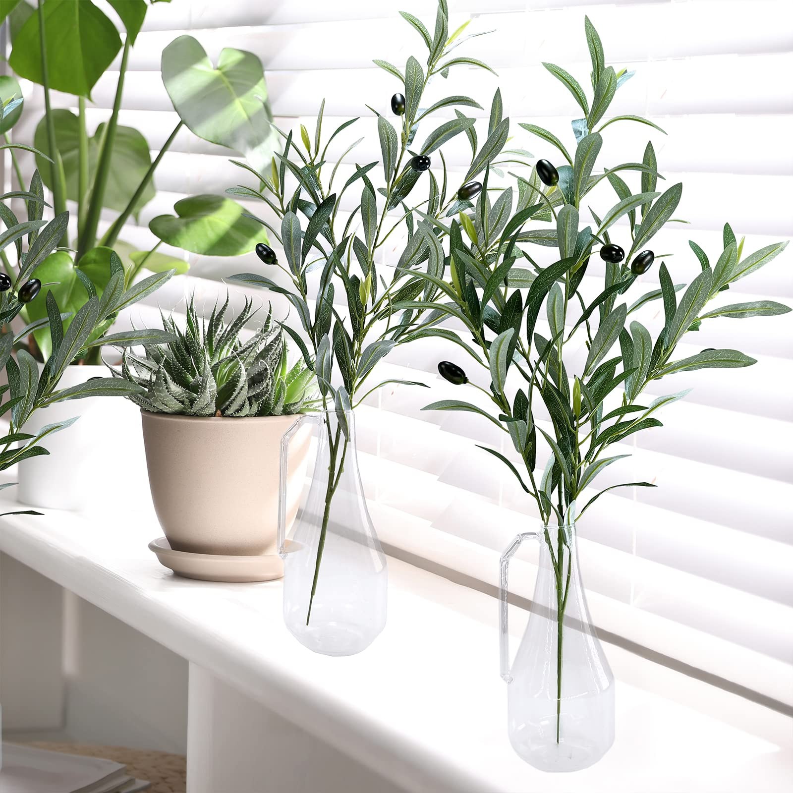 3 Pcs 23.6″ Tall Artificial Olive Branches with 261 Leaves Lifelike Faux Oliv…