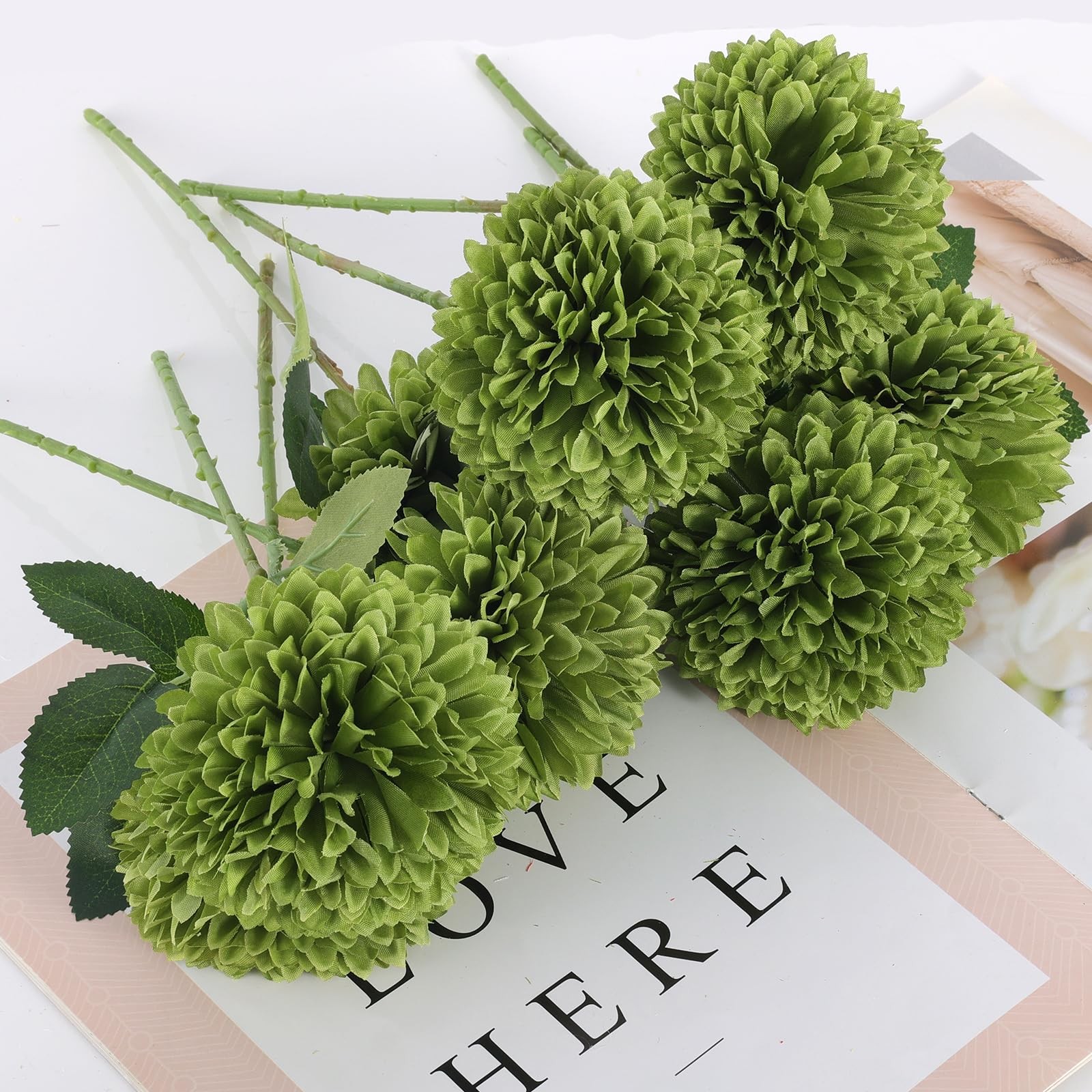 12 Pcs Artificial Chrysanthemums Flowers Flower, Fake Mums Flowers Green Silk…