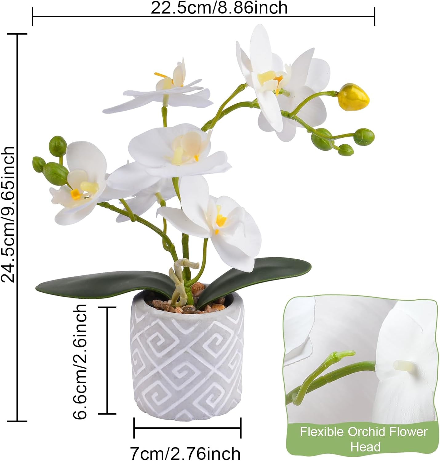 Artificial Orchids Flowers in Pot, Real Touch Faux Orchids Flowers with Vase Sma