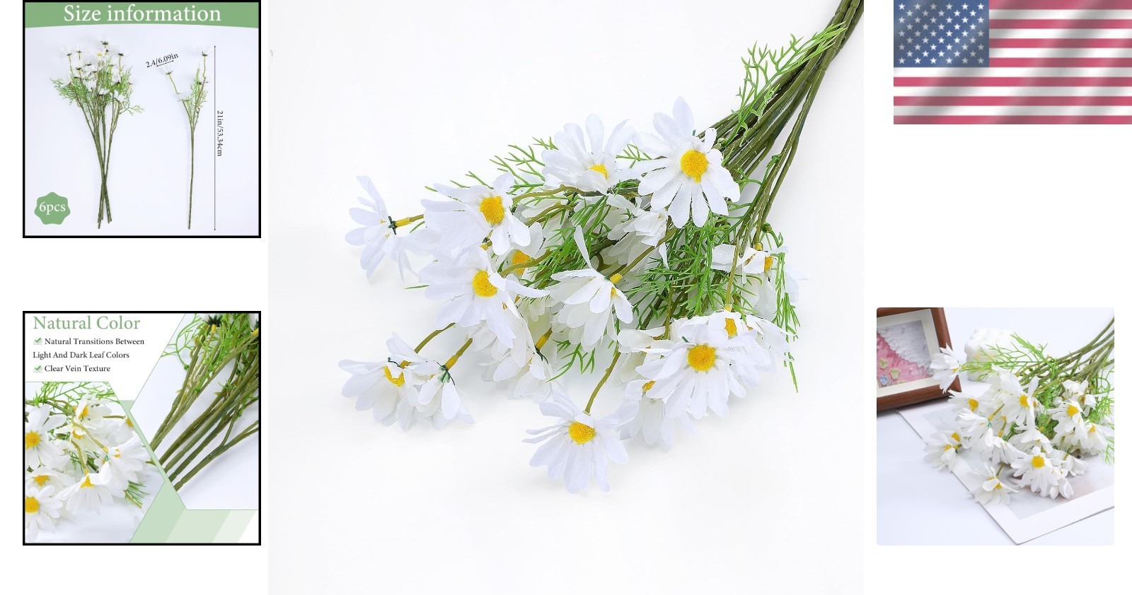 Set of 6 Realistic White Daisy Flowers – 21” for Indoor & Outdoor Decoration
