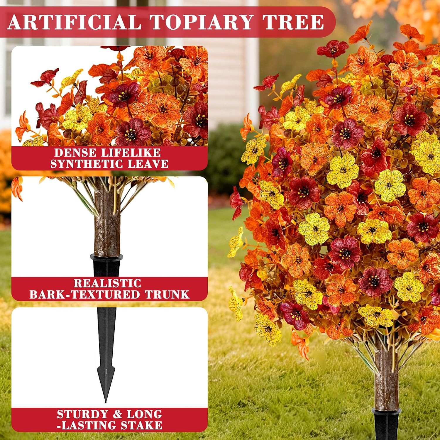 2PCS 25″ Fall Topiary Ball Flowers – UV Resistant Outdoor Decor