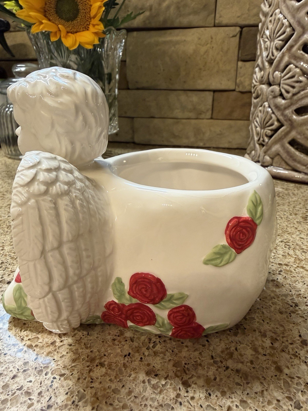 Cherub Roses Ceramic Planter – Romantic Vintage Style Floral Vase Decor